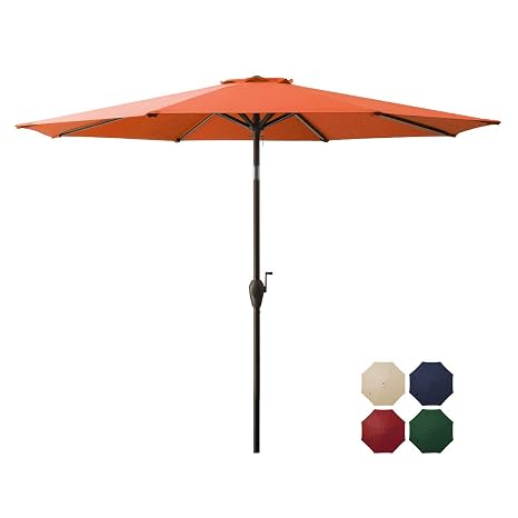 Domicare 9 Ft Patio Umbrella Outdoor Umbrella With 8 Ribs Easy Push Button Tilt And Crank Outside Table Umbrella Orange Amazon In Garden Outdoors