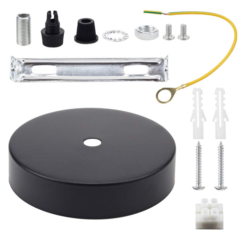 Ceiling Rose Pendant Cable Grip Flex Clamp Plate for Light Fitting 100mm Choose Hanging Lamp Multi Colour Full Set (Black)
