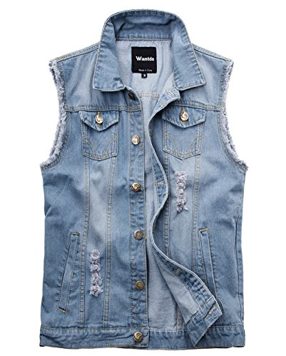 Wantdo Men's Sleeveless Denim Jacket Waistcoat US Large Light Blue