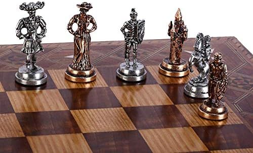 (Without Board) Historical Handmade Spanish Royal Guard Figures Metal Chess Pieces Medium Size King 2.65 "(Only Pieces)