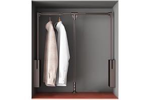 PENGFEI Pull Down Closet Rod for Hanging Clothes, Retractable Wardrobe Hanger for Cabinet Inside Width 26"~35", Aluminium alloy Tubing with Plastic Housing, 44 lb Weight Rating