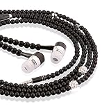 Ranipobo Luxury Bling Diamond Pearl Handcrafted Necklace Chain In-ear Earphone Stereo Running Noise Isolating With Mic For iPhone Smart Phone 3.5mm Plug (Black)