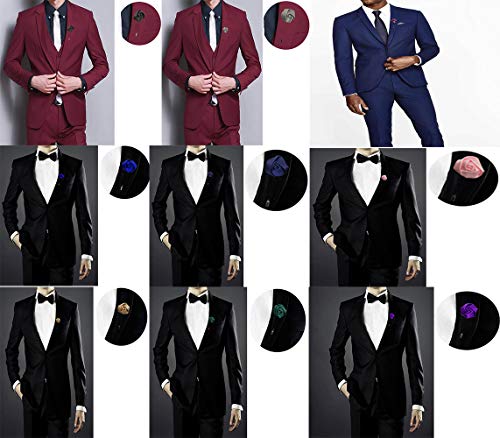 Sanrich Rose Boutonniere Men's Lapel Pins Satin Flower 12 Pack Groom Wedding Boutonniere Suit Brooch Outfit Accessories (assorted colors)