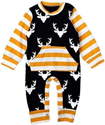 Baby Boys Girls Deer Pattern Hoodie Rompers Toddler Christmas Bodysuits Overall (9-12M, B)