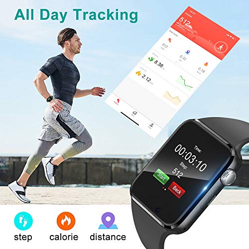 Smart Watch Compatible iOS iPhone Android Samsung，WJPILIS Bluetooth Smart Watch Touchscreen Fitness Activity Tracker with Camera Sleep Monitor Step Counter SIM SD Card Slot for Women Men Kids (Black)