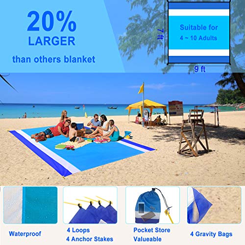 Beach Blanket,9x7ft Sand Free Beach Mat Big Lightweight Picnic Blanket Waterproof Handy Mat for Picnic Travel Camping Outdoor Events