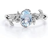 DONGHU 10K 14K 18K Gold Vine Gemstone Rings 1ct Oval Gemstone Leaf Rings for Women Leaf Design Engagement Rings Best Gift for Christmas Anniversary Birthday