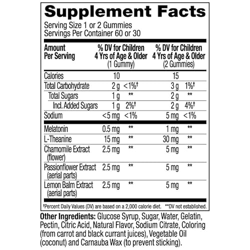 OLLY KIDS SLEEP GUMMY, 0.5MG MELATONIN, L THEANINE, CHAMOMILE, AND LEMON BALM, CHILDRENS CHEWABLE SUPPLEMENT, OCCASIONAL SLEEP SUPPORT, RASPBERRY – 60 COUNT