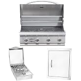 Bullet by Bull Stainless Steel Outdoor Kitchen Set - Built-In Liquid Propane Grill, Perfect for Entertaining -BBQ Kitchen Isl&amp; Bundle - Includes 4 Burner Grill, Single Access Door &amp; Side Burner