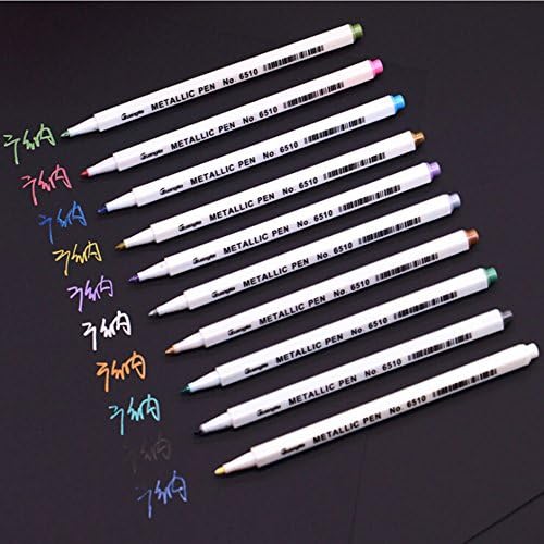 10 Pack Metallic Marker Pen Set -- 1MM Decor Paint Pen Colored for DIY Photo Album,Card Making,Scrapbooking,Glass Bottle,Pottery,Wedding Craft,Black/Dark Paper,Drawing,Coloring Book,No Duplicated