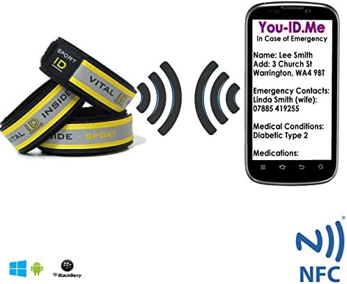Single Vital ID Sport Identity Wristband with Reflective Material and Electronic Option. Store Emergency Next of Kin Contact, Allergy, Medication Info Updateable Mens or Ladies Identity Wristband / ID Bracelet