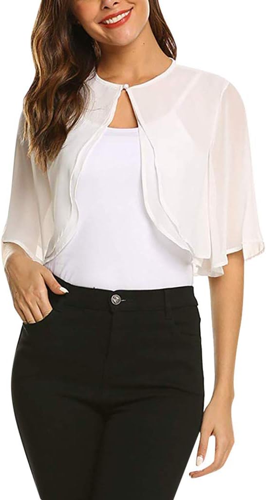 Yuutimko Women Chiffon Bolero Jackets - Ladies Half Sleeve Sheer Shrug Cropped Cover Up Cardigan