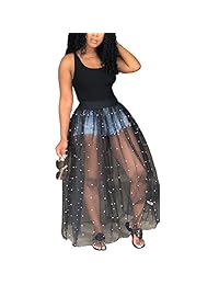 Kafiloe Mujeres Sexy Tank Bodycon Mesh See Through Beading Perlas Sheer Maxi Dress Ball Gown Falda