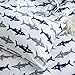 BuLuTu Cotton Navy/Grey Shark Print Bed Pillowcases Set of 2 Queen White Fish Pillow Covers Decorative Standard For Boys Girls Envelope Closure End-Premium,Breathable,Hypoallergenic (2 Pieces,20