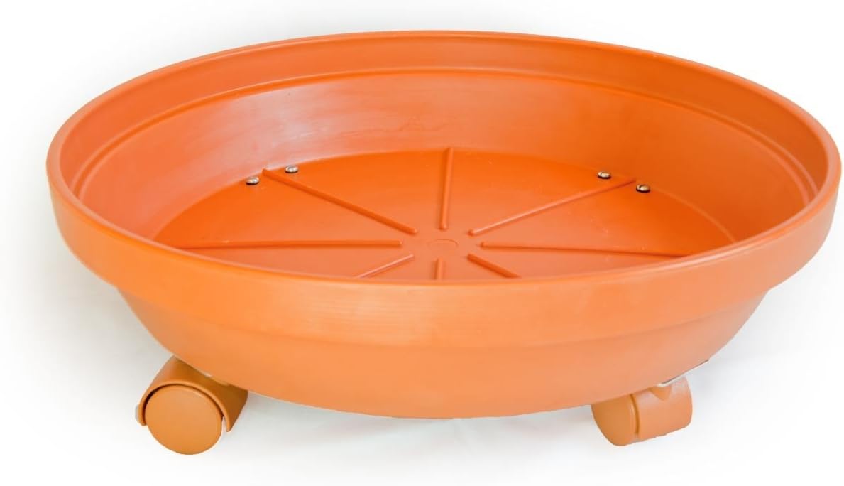KECO 16" Round Rplling Plastic Plant Saucer/Caddy - Crack and Break Resistant Terra Cotta Orange Clay-Color Heavy Plastic
