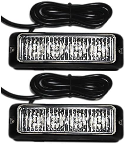 KiShi4-LED White &amp; Amber Waterproof Emergency Beacon Flash Caution Strobe Light Bar 16Different Flashing for Car SUV Pickup Truck Van (2PCS) (Amber / White)