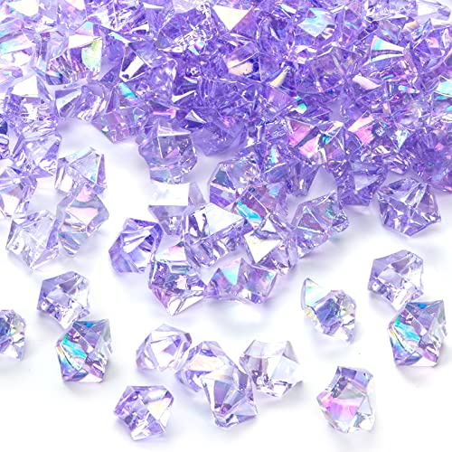 DomeStar Purple Fake Ice Rocks, 150PCS Purple Holographic Acrylic Crushed ICES Sparkling Purple Fake Diamonds Holographic Plastic Purple Gems Marble Vases Fillers Table Scatter Decoration