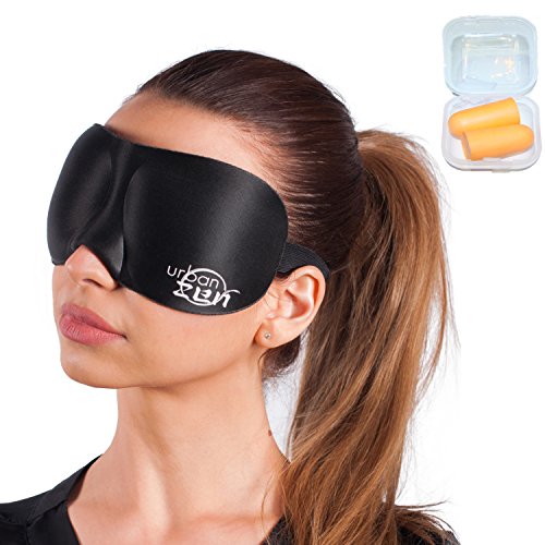 Urban Zen Contoured 3D Sleeping Mask with 40 Hours of Music, Ear Plugs and Travel Pouch,  Black