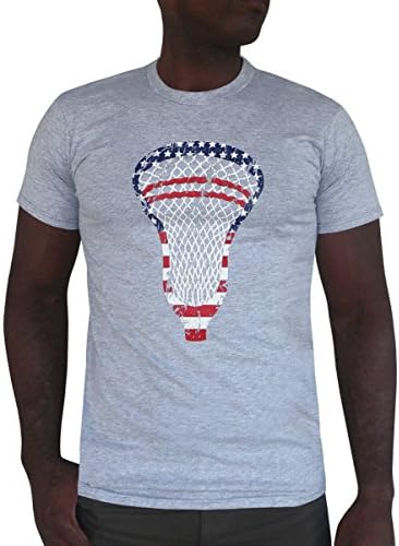 Zone Apparel Lacrosse Men's American Flag T-shirt-USA Lacrosse Head Large Grey