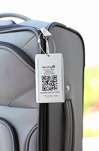 Dynotag Web Enabled Smart Aluminum Convertible Luggage ID Tag + Braided Steel Loop, with DynoIQ & Lifetime Recovery Service (Cool Silver)