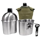 Goetland Stainless Steel WWII US Military Canteen Kit 1QT with 0.5QT Cup Nylon Cover G.I.