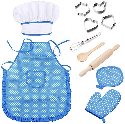 NIWWIN Kitchen Chef Set for Kids, 11 Pcs Role Play Costume Kit with Apron, Chef Hat, Utensils, Cooking Mitt for Boys & Girls Toddler, Ages 3-6, Creative Thinking
