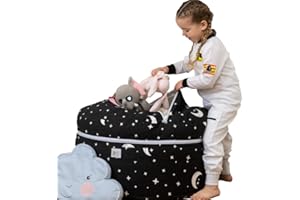 SMART WALLABY Stuffed Animal Storage Bean Bag Chair | 2 Sizes in 1 | 100% Cotton Washable Kids’ Plush Toys Organizer | XL to XXL Expandable Premium Soft Toys Pouf Starry Night