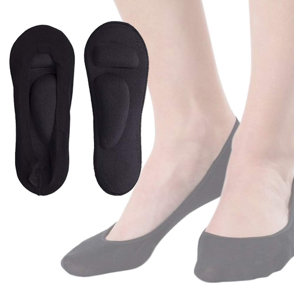 Women's No Show Nylon Footie Sock Liner with Arch Support Cushion Padding (Black, 68) Amazon