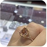 Duan Women's 18K Rose Gold Filled Morganite Pink Gemstone Cut 5ct Cubic Zirconia Ring Promise Aura Single Stone Engagement Champagne Ring Size 6-10