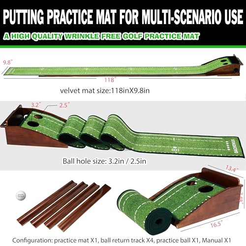 Dachenus Putting Green, Putting Matt for Indoors, Putting Mat Indoor Golf Matt Putting with Automatic Ball Return for Outdoor, Office, Living Room Practice,Best Putting Assist