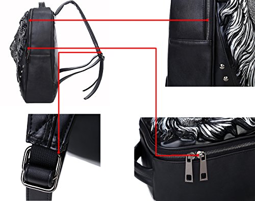 Aibag Personalized 3D Lion Studded PU Leather Casual Laptop Backpack School Bag