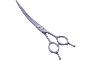 Fenice Peak Curved Dog Grooming Scissors with Violet Color Coating 440C Stainless Steel Pet Grooming Bending Shears Sharp and Durable Comfortable Engonomic Handle