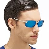 Aoron Polarized Oval Sunglasses with Mirrored Lens (Blue Mirrored)