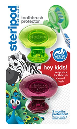 Steripod Kids Clip-On Toothbrush Protector (2-Pack Purple & Green Glitter Pods) - Thumbnail 3