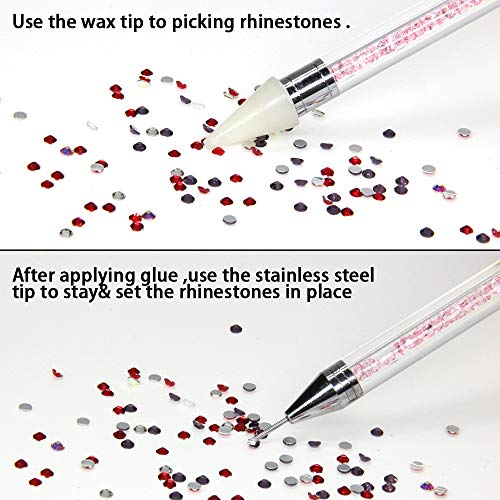 Rhinestone Jewel Pickup Tool,Crystal Studs Wax Pen,Flat Back Rhinestones 6 Size(2-5mm) with Multi Shapes Glass AB Rhinestones for Nails Decoration Crafts Face Art Clothes Shoes Bags DIY-3800 Pcs by MG