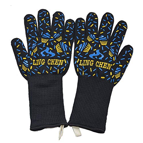 Mnyycxen Extreme Heat Resistant Gloves, BBQ Gloves, Hot Oven Mitts, Charcoal Grill, Smoking, Barbecue Gloves for Grilling Meat Gloves, Insulated, Silicone Non-Slip Grips, Fits Any Hand (D)