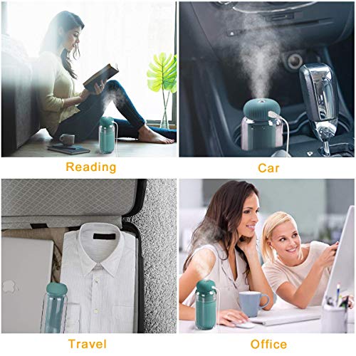 Portable Mini Ultrasonic Cool Mist Humidifiers with Night Light,300ml Small USB Cactus Humidifier for Desk,Bedroom, Home,Office (Green)