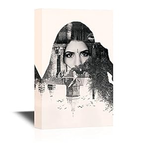 Canvas Wall Art - Double Exposure of a Woman and Building - Gallery Wrap Modern Home Art | Ready to Hang - 12x18 inches