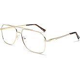 AMOMOMA Retro Blue Light Aviator Reading Glasses for Women Men,Metal Oversized Large Computer Reader Frame AM6133