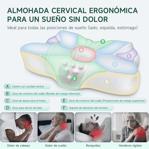 TESQ 2 in 1 Ergonomic Cervical Memory Pillow, Superior Comfort for Side and Back Sleeping, Adjustable Height, 50% Nylon, 50% Polyester, Washable, 60 x 40 x 9 cm