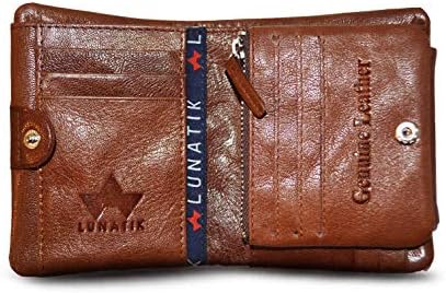 Lunatik Genuine Leather BREWL White Stylish Bifold Mens Wallet with Multilple Card and Ids Holder, Zip Coin Pocket (Koniak Tan)