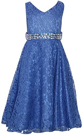 SQXIAN Girls Double Layer Dimond Princess Tulle Lace Party Dress Blue
