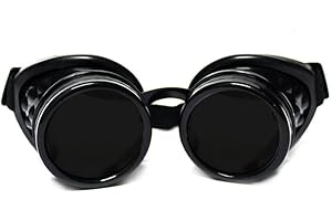 GloFX Steampunk Goggles Tinted - Rave EDM Festival Accessories - Gothic Cosplay Welder Goggles - Black Goggles with Dark Tint Lenses