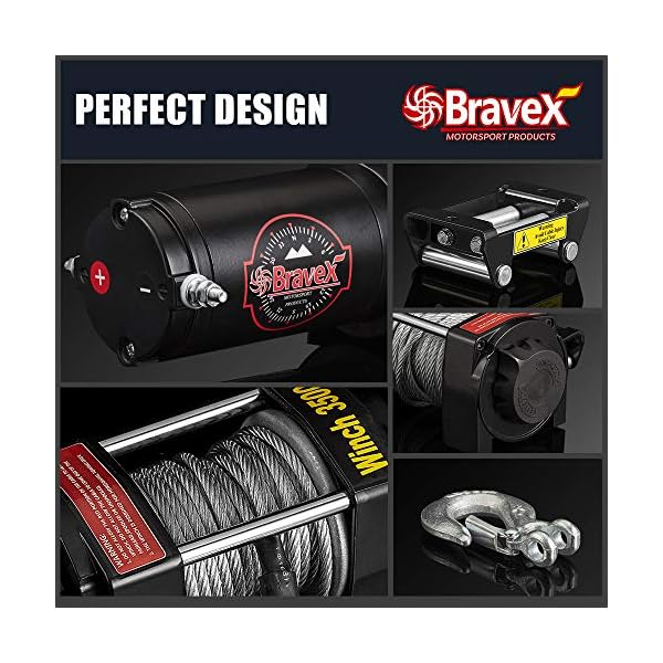Bravex Electric 12V 3500lb/1591kg Single Line winch for UTV ATV Boat