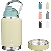 BJPKPK 64oz Insulated Water Bottles, Dishwasher Safe Half gallon Water Bottle with Metal Handle, BPA Free Spout Lid & Detachable Bowl, Large Stainless Steel Jugs, Chartreuse