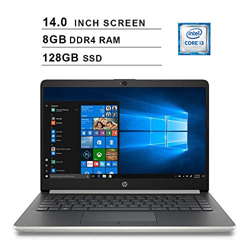 2019 Premium HP 14 Inch HD Laptop (Intel Dual Core i3-8130U up to 3.4GHz, 8GB RAM, 128GB SSD, Intel HD Graphics 620, Bluetooth, HDMI, Win10, Silver) (Renewed)