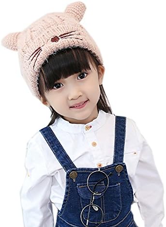 ivya Baby Girls Beanie Cap Infant Lovely Kitty Hats Fall Winter Warm Knitted Hat for Kids (Light Pink)