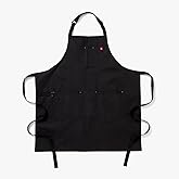 hedley & bennett Essential Apron - Adjustable Bib Chef Apron with 3 Pockets & Towel Loop - 8oz Cotton Canvas - Caviar