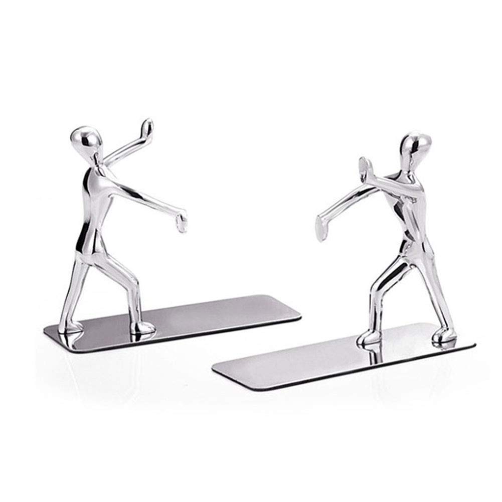 Meichoon Creative Bookends,Zinc Alloy Stainless Steel Office Art Decoration Humanoid Desk Organizer,Heavy Duty Book Holder for Shelves/Office/School and Home,NC10