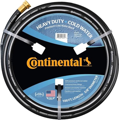 Continental Premium Garden Black Heavy Duty Cold Water Garden Hose, 5/8in Inside Diameter x 100ft Length, Male x Female Garden Hose Thread…